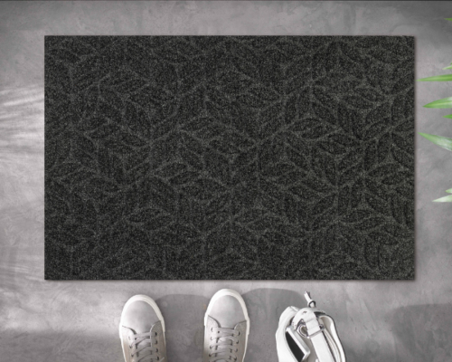 Wycieraczka pod drzwi 90x60 cm szary Leaves - prezentacja przed wejściem