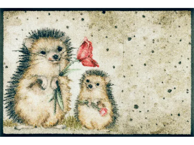 Wycieraczka wewnętrzna pod drzwi w jesienny wzór z jeżami - widok z góry