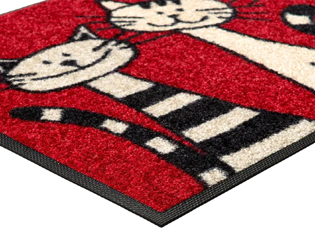 Czerwona wycieraczka do butów 75x50 Koty - detal