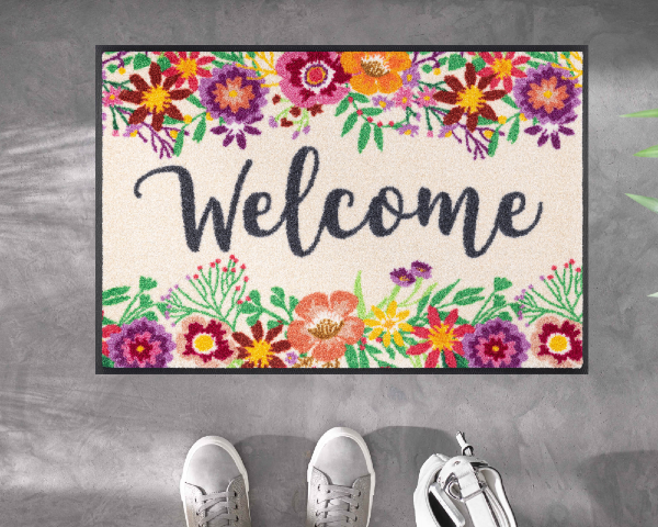 Wycieraczka do butów z napisem Welcome 85 x 60 cm - aranżacja przed wejściem