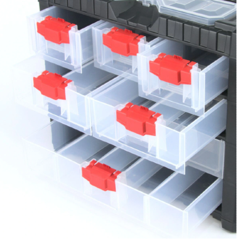 Organizer na części 7 szuflad 40 cm Kistenberg Multicase Cargo wysunięte wszystkie siedem szuflad