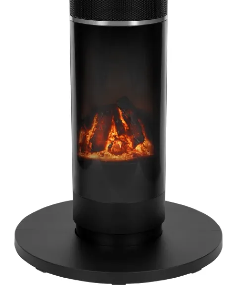 Termowentylator kolumnowy PTC 2000 W czarny Teesa TSA9017 - zbliżenie na imitację kominka