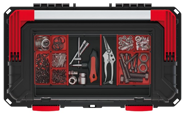 Pojemny organizer na drobnicę w klapie skrzynki na narzedzia