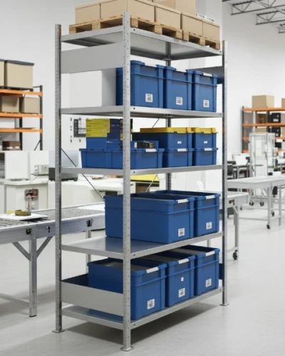 Regał metalowy 200 cm - prezentacja na hali produkcyjnej