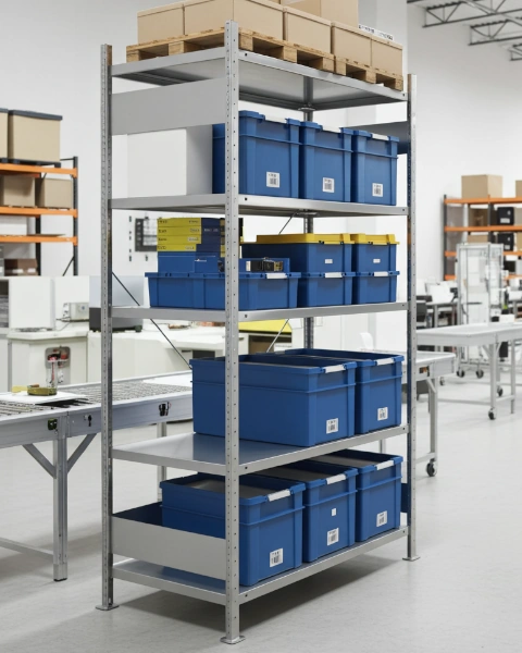 Regał metalowy 200 cm - prezentacja na hali produkcyjnej