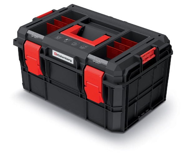 W klapie skrzynki narzędziowej znajdziesz przezroczyste organizery