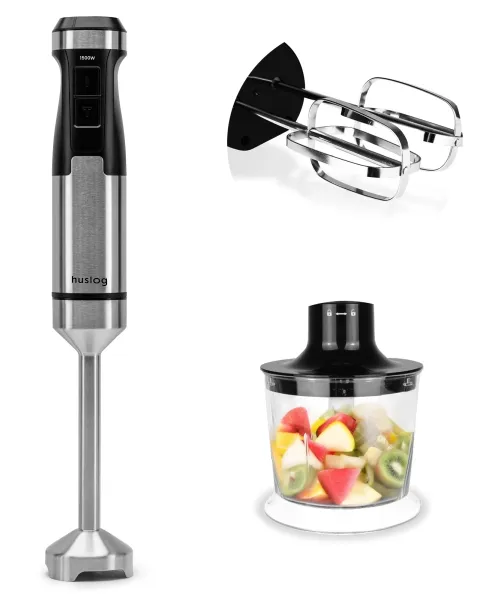 blender ręczny 3w1 1500w blendplus huslog - zestaw z pojemnikiem i końcówkami do miksowania