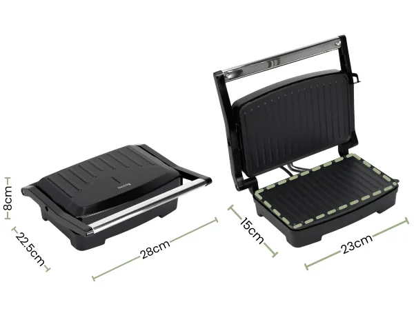 Opiekacz grillowy 1000 W - wymiary urządzenia i płyty grzewczej