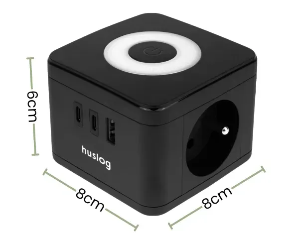 Przedłużacz kostka zasilająca LED z portami 2 x USB-C, 1 x USB-A, 2 x gniazdo Huslog