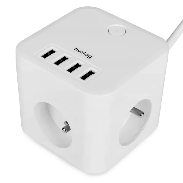 przedłużacz kostka z usb 1,5 m biała Huslog