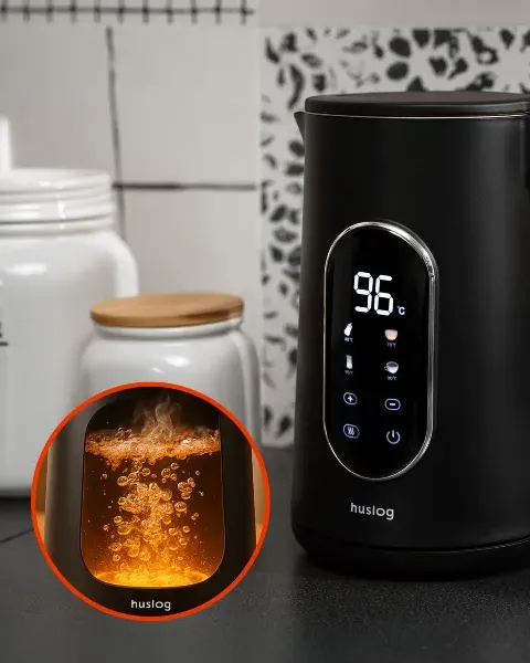 Czajnik bezprzewodowy 1,7 L czarny z regulacją temperatury Huslog - prezentacja działania grzałki