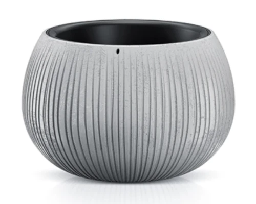 Szara okrągła doniczka Prosperplast Beton Bowl na białym tle