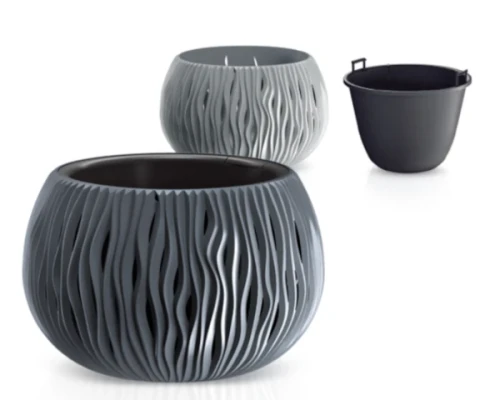 doniczka okragla z wkladem 14 cm antracyt prosperplast sandy bowl