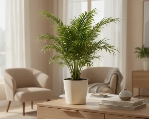 prosperplast urbi round beton effect donica kremowa z wkladem aranzacja w salonie