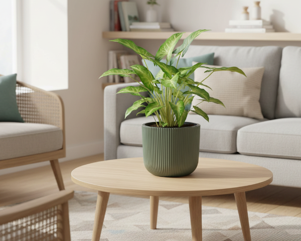 doniczka-okragla-milly-24-cm-zielona-prosperplast-aranzacja-w-salonie