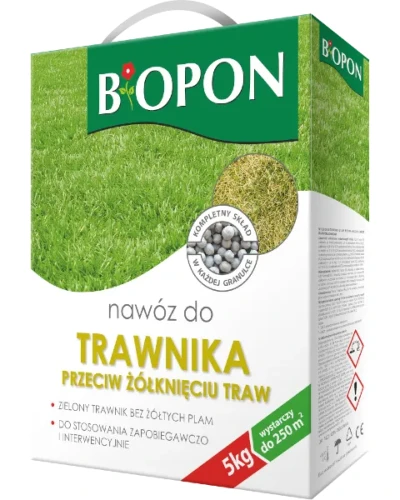 Specjalistyczny nawóz do trawy przeciw żółknięciu traw Bopon, karton 3 kg