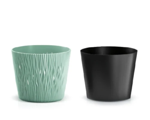 doniczka ozdobna z wkladem zielona 13 cm prosperplast sandy round