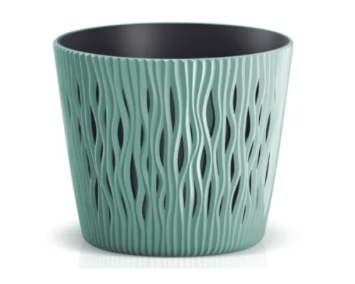 doniczka okragla z wkladem zielony 0,9L prosperplast sandy round