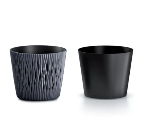 doniczka ozdobna z wkladem antracyt 13 cm prosperplast sandy round