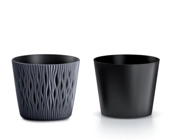 doniczka ozdobna z wkladem antracyt 13 cm prosperplast sandy round