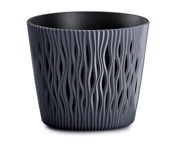 doniczka okragla z wkladem antracyt 0,9L prosperplast sandy round