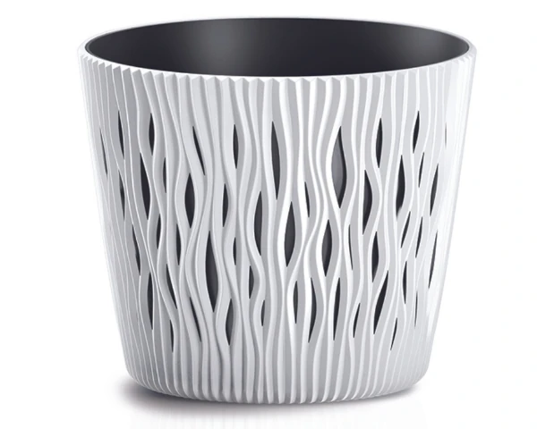 doniczka okragla z wkladem biala 12,8 cm prosperplast sandy round