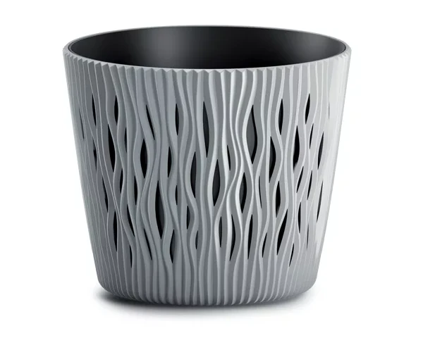 doniczka okragla z wkladem szara 3L prosperplast sandy round