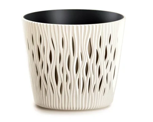 doniczka okragla z wkladem kremowa 0,9L prosperplast sandy round