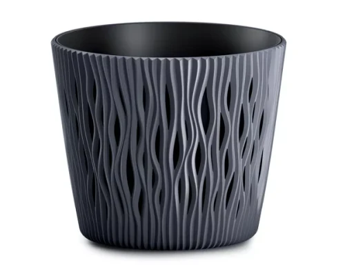 doniczka okragla z wkladem antracyt 3L prosperplast sandy round