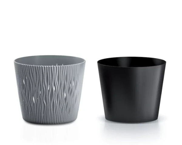 doniczka ozdobna z wkladem szara 22,5 cm prosperplast sandy round.webp