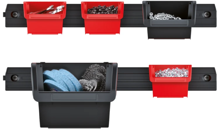 Kuwety warsztatowe można powiesić na szynach montażowych do ściany