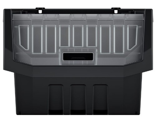 Rzut od przodu na pojemnik magazynowy z klapką