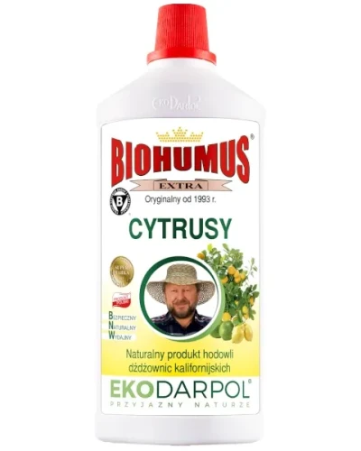 Ekologiczny nawóz płynny Biohumus Extra do cytrusów i roślin egzotycznych Ekodarpol, wydajna butelka 1 L