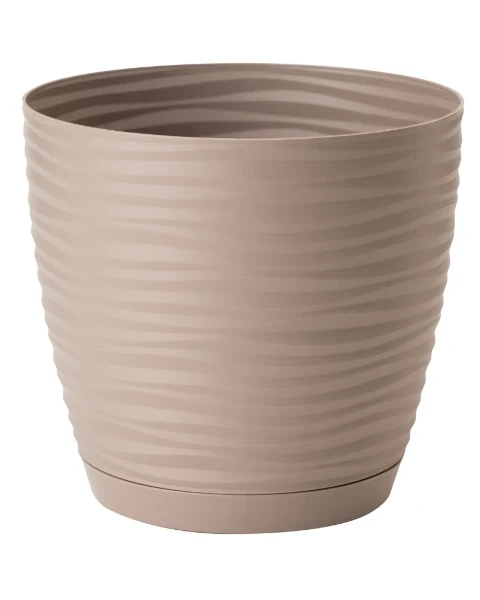 doniczka okragla z podstawka bezowa form plastic sahara round 10 cm