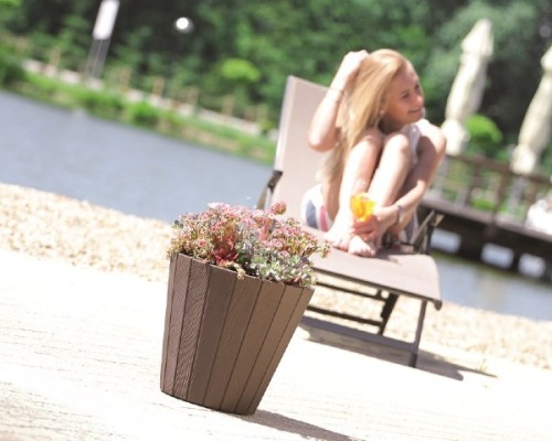 Brązowa doniczka na zewnątrz 28 cm + wkład mrozoodporna Woode
