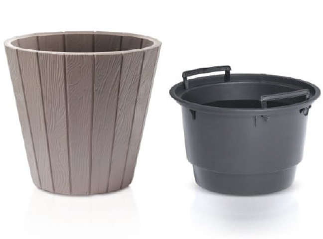 Brązowa doniczka na zewnątrz 28 cm + wkład mrozoodporna Woode