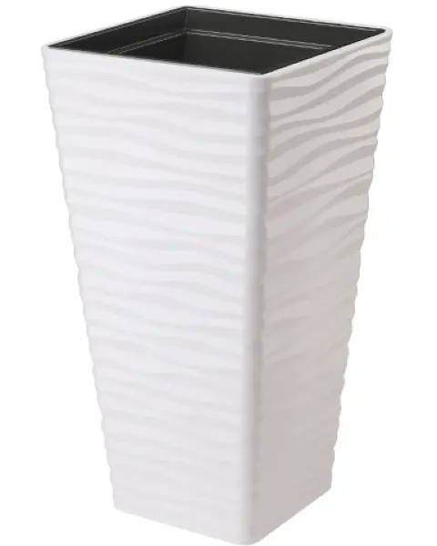 Biała wysoka donica kwadratowa Sahara Dunes Slim z tłoczeniem