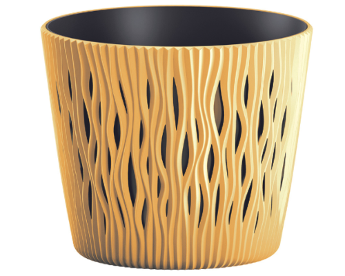 Doniczka okrągła z wkładem 1,7L musztardowa Sandy Round.png