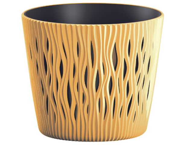 Doniczka okrągła z wkładem 1,7L musztardowa Sandy Round.png