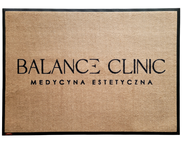 mata reklamowa z nadrukiem realizacja stamats dla balance clinic 150x360 cm, gigantyczna wycieraczka welurowa pod drzwi