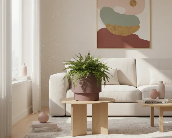 Donica Heos Prosperplast 30 cm marsala w nowoczesnym salonie