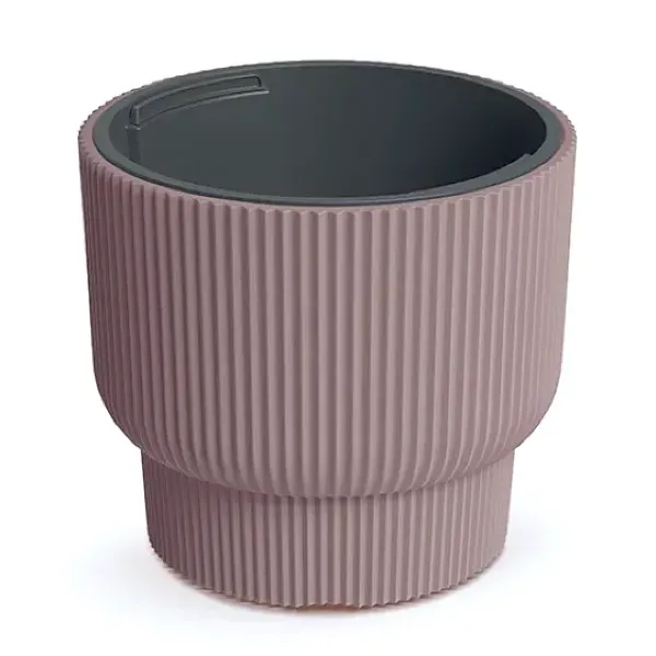 Donica Milly 40 cm marsala DBMLR400 Prosperplast. Okrągła doniczka w kolorze zgaszonego różu z pionowymi żłobieniami, zaprezentowana na białym tle.