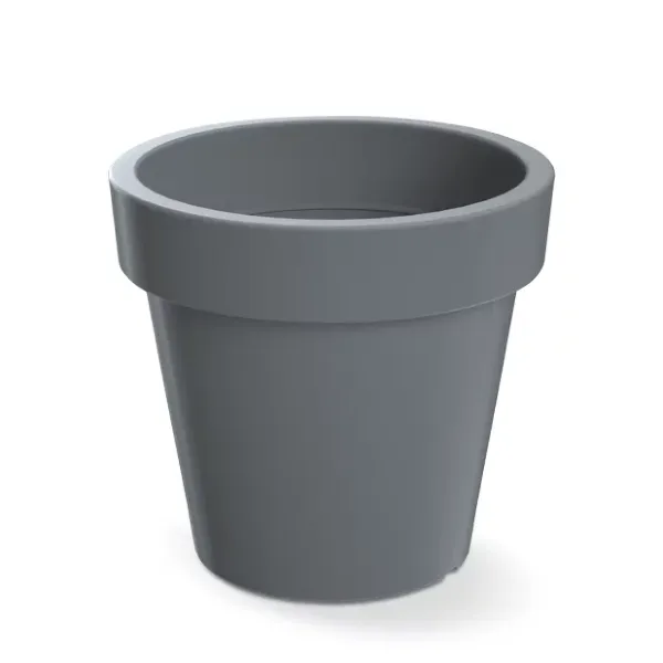 Szara doniczka okrągła Lofly 20 cm DLOF200 Prosperplast. Matowa, klasyczna doniczka przedstawiona na białym tle.