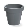 Szara doniczka okrągła Lofly 25 cm DLOF250 Prosperplast. Matowa doniczka o gładkich ściankach pokazana na białym tle.