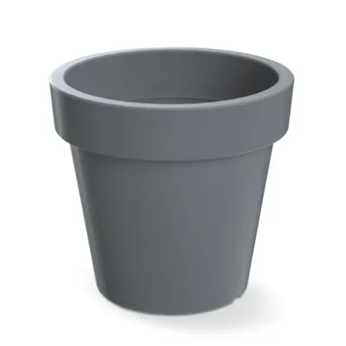 Szara doniczka okrągła Lofly 25 cm DLOF250 Prosperplast. Matowa doniczka o gładkich ściankach pokazana na białym tle.