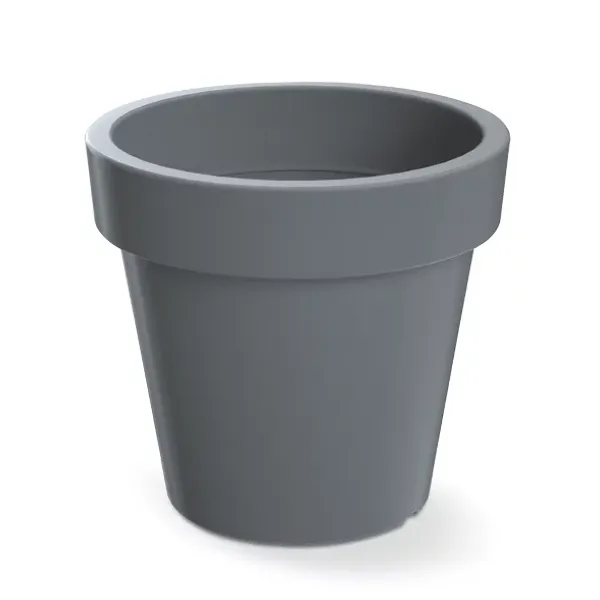 Szara doniczka okrągła Lofly 25 cm DLOF250 Prosperplast. Matowa doniczka o gładkich ściankach pokazana na białym tle.