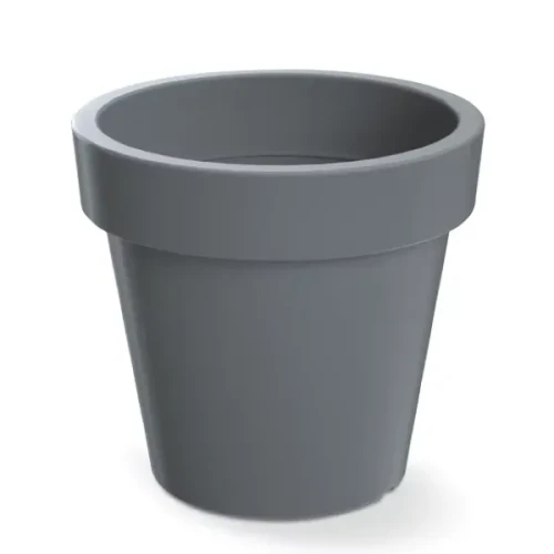 Szara doniczka okrągła Lofly 30 cm DLOF300 Prosperplast. Duża, matowa doniczka o gładkich ściankach przedstawiona na białym tle.