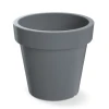 Szara donica okrągła Lofly 35 cm DLOF350 Prosperplast. Doniczka o matowej powierzchni i gładkich ściankach przedstawiona na białym tle.