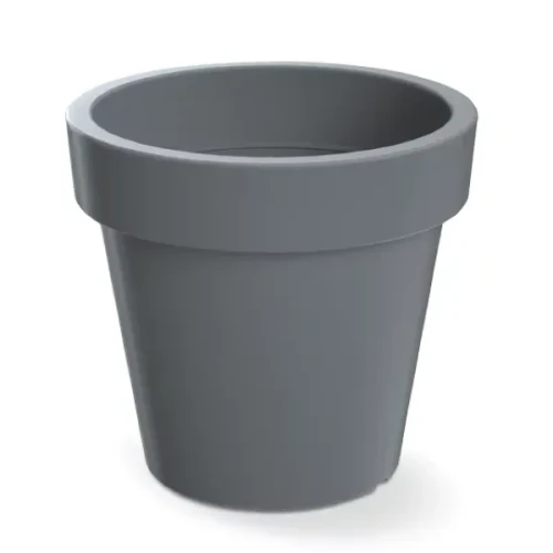 Szara donica okrągła Lofly 35 cm DLOF350 Prosperplast. Doniczka o matowej powierzchni i gładkich ściankach przedstawiona na białym tle.