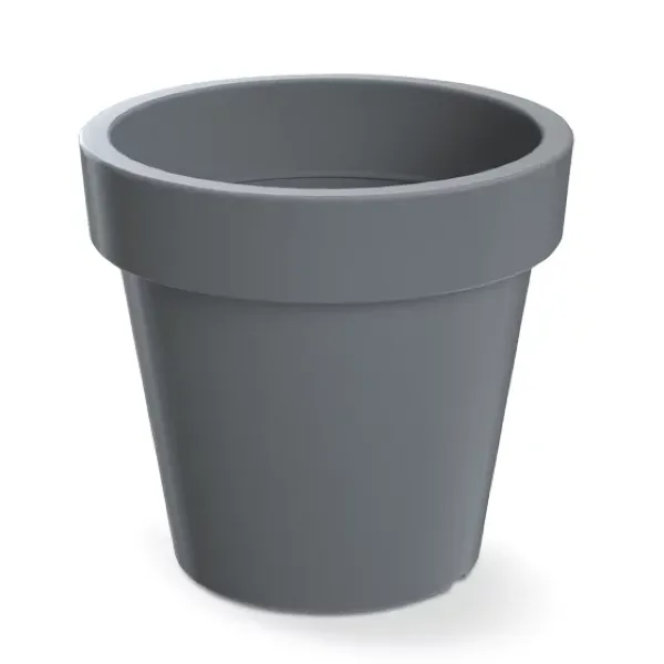 Szara donica okrągła Lofly 35 cm DLOF350 Prosperplast. Doniczka o matowej powierzchni i gładkich ściankach przedstawiona na białym tle.